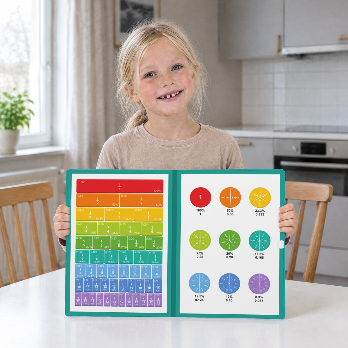 En flicka håller upp den uppslagna bråktavlan
